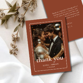 Modern Moody Wedding Thank You Card with Photo Tack Kort