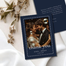 Modern Moody Wedding Thank You Card with Photo Tack Kort