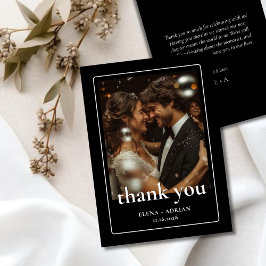 Modern Moody Wedding Thank You Card with Photo Tack Kort