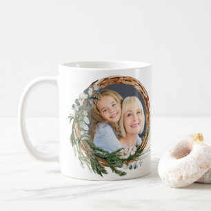 Modern mor-skript, blad-helgdag för krans kaffemugg