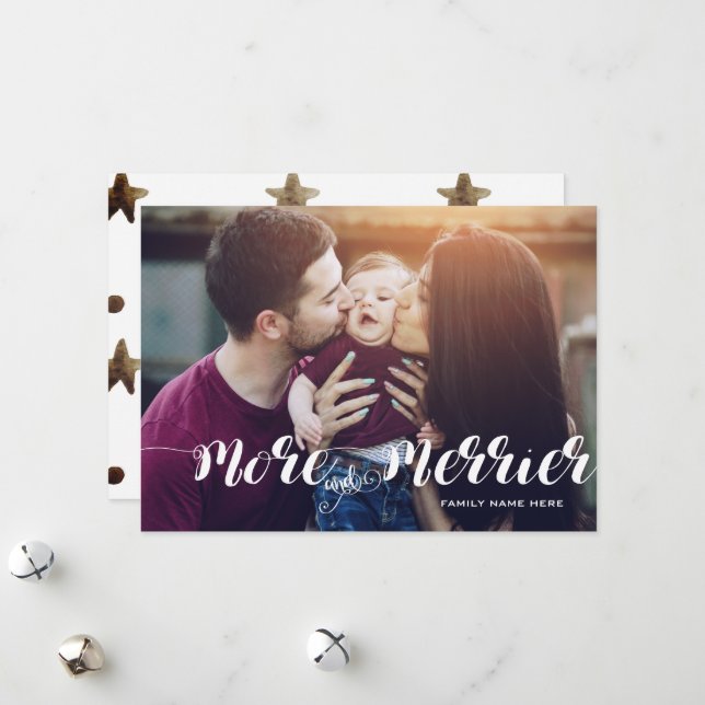 Modern "More And Merrier" Foto Julkort (Fram/Back In Situ)