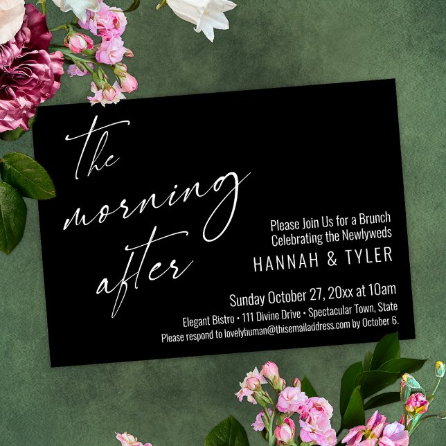 Modern morgonen efter Bröllop Brunch Black Inbjudningar (Skapare uppladdad)