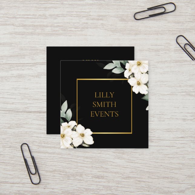Modern Mörk Affärskort Vattenfärgsdesign Blommigt Fyrkantigt Visitkort (Fram/Back In Situ)