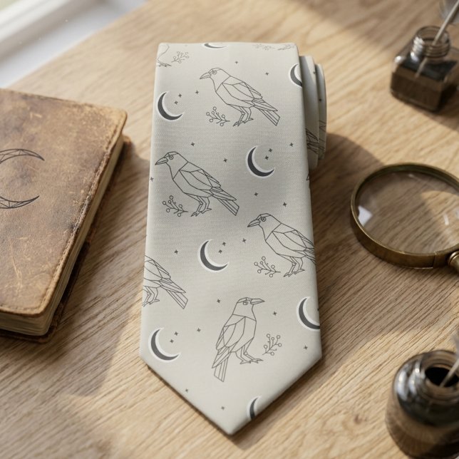 Modern Mörk Akademisk Geometrisk Korp Slips (Whimsigoth raven necktie)