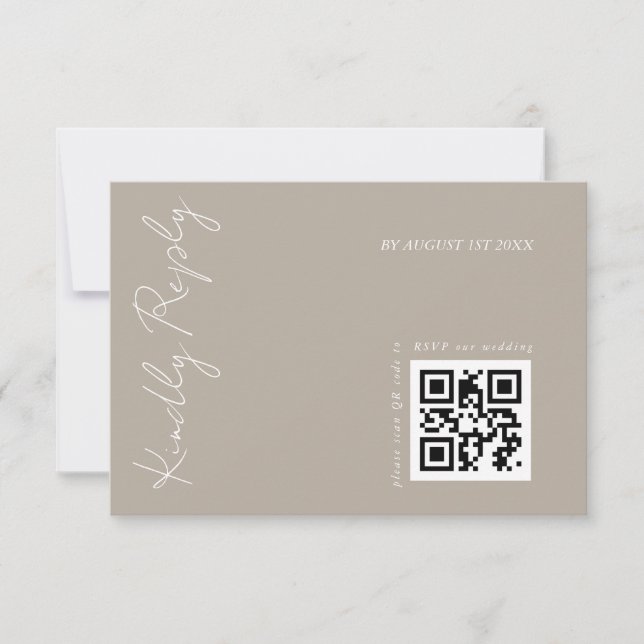 Modern Mörk Beige Bröllop QR-kod OSA Kort (Framsida)