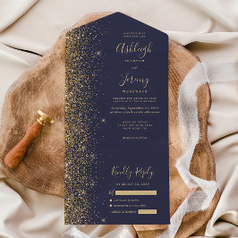 Modern Mörk Blå Guld Glitter Bröllop
