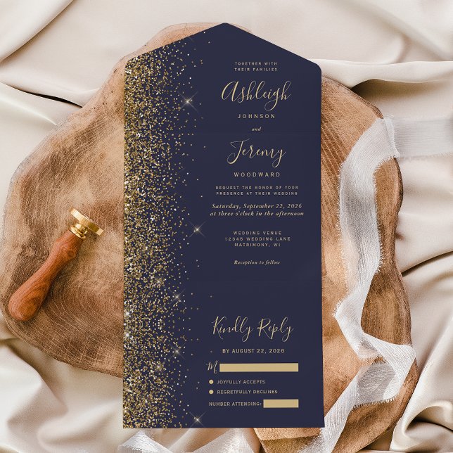 Modern Mörk Blå Guld Glitter Bröllop (Skapare uppladdad)