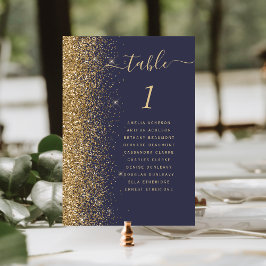 Modern Mörk Blå Guld Glitter Bröllop Bordsnummer