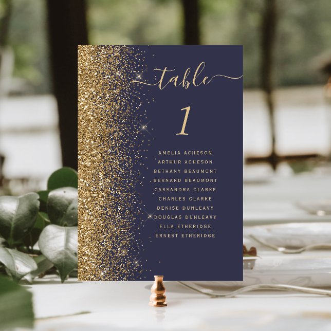 Modern Mörk Blå Guld Glitter Bröllop Bordsnummer (Skapare uppladdad)