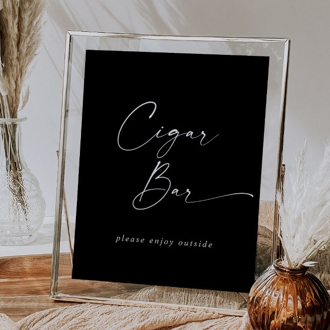 Modern Mörk Black Bröllop Cigar Pub Poster (Modern Script Dark Black Wedding Cigar Bar Poster)