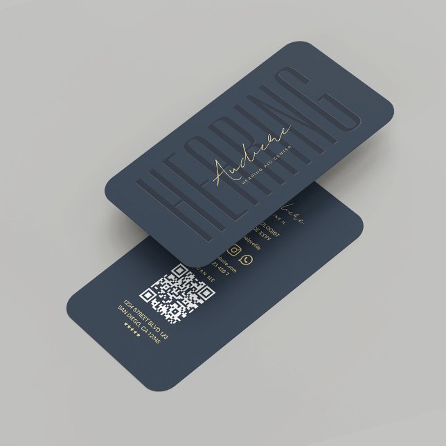 Modern Mörk blått för hörselhjälp från Audiolog Visitkort (Modern Audiologist Hearing Aid Dark Blue Business Card
)