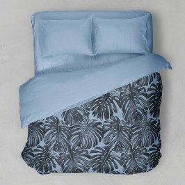Modern Mörk blått Grått Tropical Löv