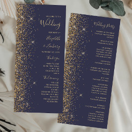 Modern Mörk blått Guld Glitter Kant Bröllop