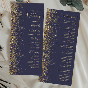 Modern Mörk blått Guld Glitter Kant Bröllop