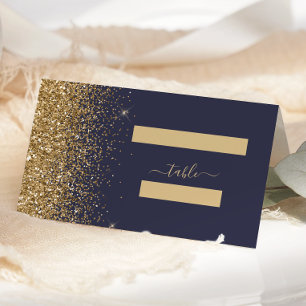 Modern Mörk blått Guld Glitter Kant Bröllop Placeringskort
