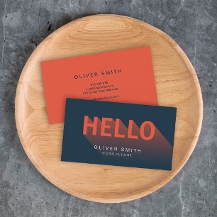 Modern Mörk blått Hej och Orange Visitkort