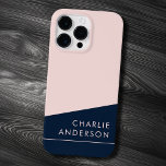 Modern mörk blått och rosa, lägsta möjliga använda<br><div class="desc">Modern minimal mörk blått och rosa iphone case med ditt anpassade namn anpassat till högerna. Typsnitt och färg kan anpassas med verktyg.</div>