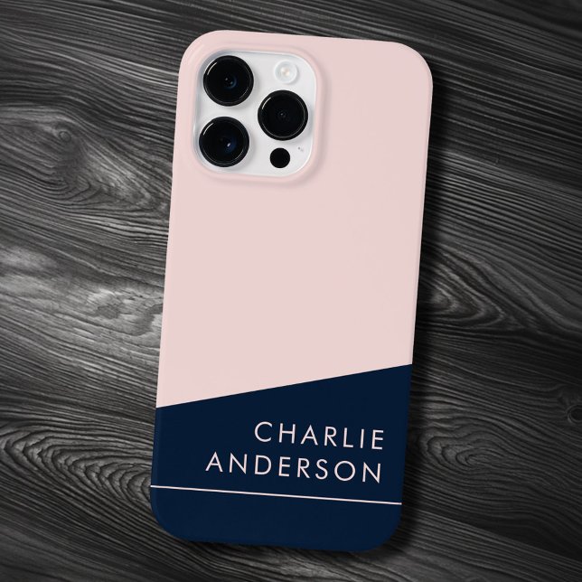 Modern mörk blått och rosa, lägsta möjliga använda (Modern minimal dark blue and pink custom name Case-Mate iPhone case)