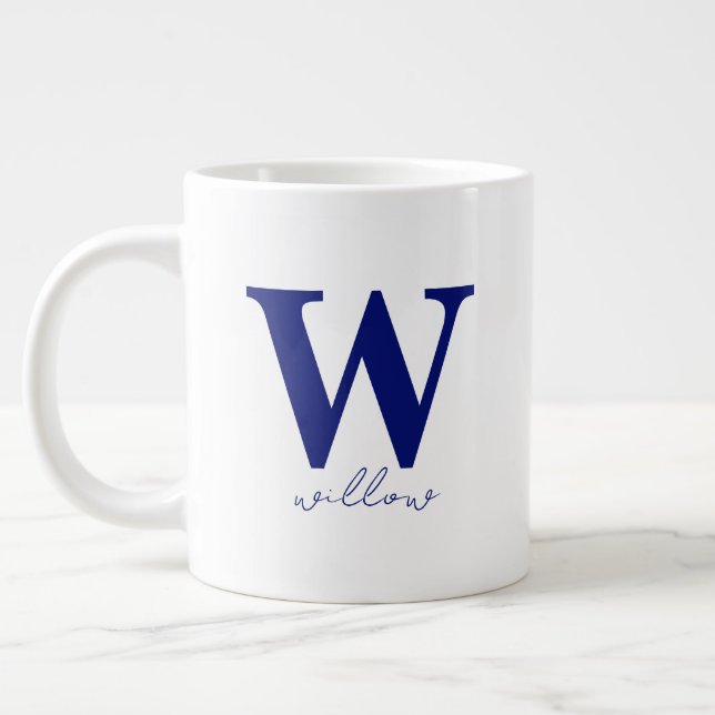 Modern Mörk blått Personlig Monogram Mugg Jumbo Mugg (Vänster)