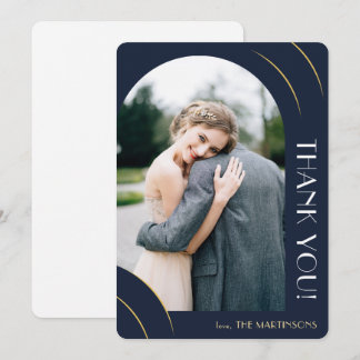 Modern Mörk blått Photo Bröllop Tack Kort