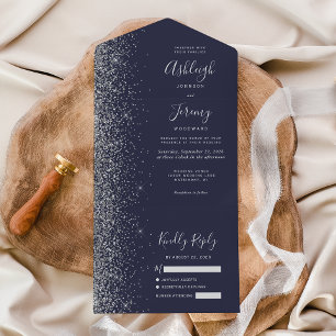 Modern Mörk blått Silver Glitter Bröllop