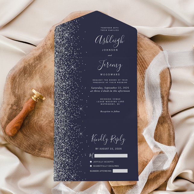 Modern Mörk blått Silver Glitter Bröllop (Skapare uppladdad)