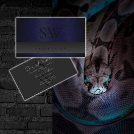 Modern Mörk blått Snake Mönster Grått med Monogram Visitkort