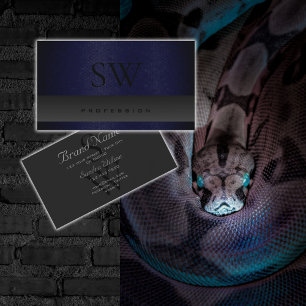Modern Mörk blått Snake Mönster Grått med Monogram Visitkort