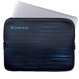 Modern Mörk blått strimlad Mönster med Namn Laptop Fodral