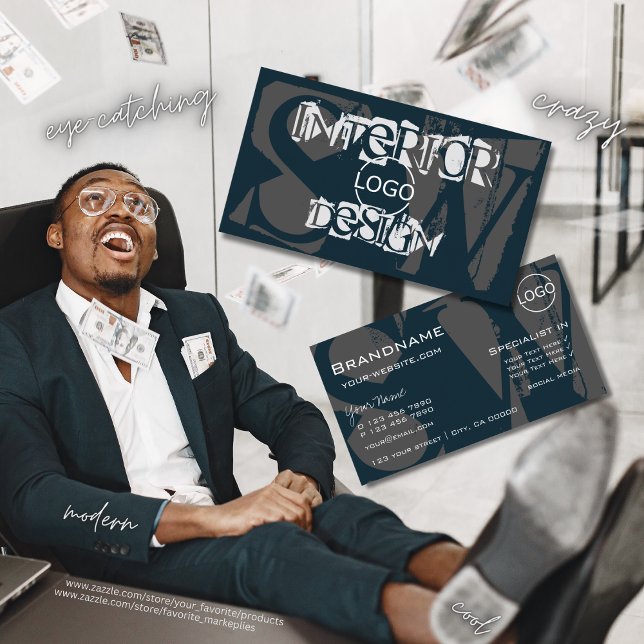 Modern Mörk blått vit Grått med Logotyp och Monogr Visitkort (Skapare uppladdad)