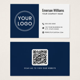 Modern mörk blått vit logotyp QR-affärskort Visitkort
