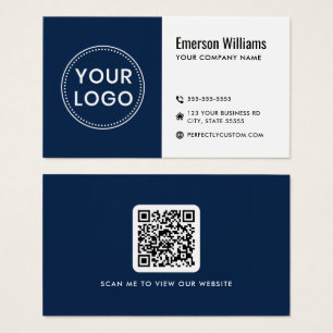 Modern mörk blått vit logotyp QR-affärskort Visitkort