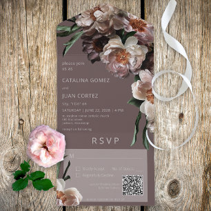 Modern Mörk - blommande Blommar Brun QR-kod