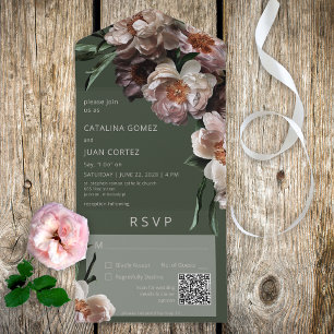 Modern Mörk - blommande Blommar Grönt QR-kod