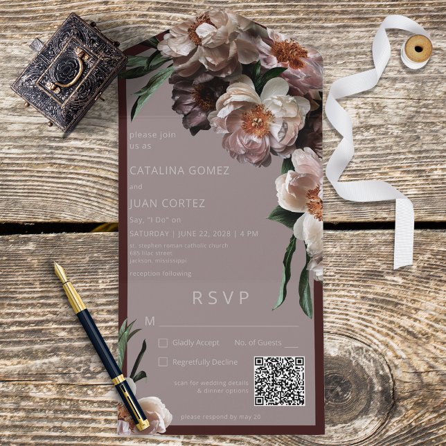 Modern Mörk Blommar Rosa & Burgundy QR-kod (Skapare uppladdad)