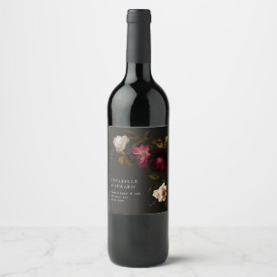 Modern Mörk Blommig Bröllop Romantisk Vinflaska Etikett
