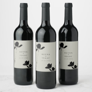 Modern Mörk Blommig Personlig Vinflaska Etikett