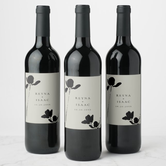 Modern Mörk Blommig Personlig Vinflaska Etikett (Flaskor)