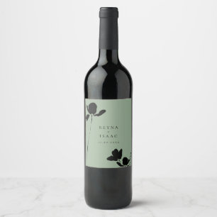 Modern Mörk Blommig Salvia Grön Vinflaska Etikett