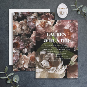 Modern Mörk Blommigt för Moody Rosa i Botaniska Br Inbjudningar