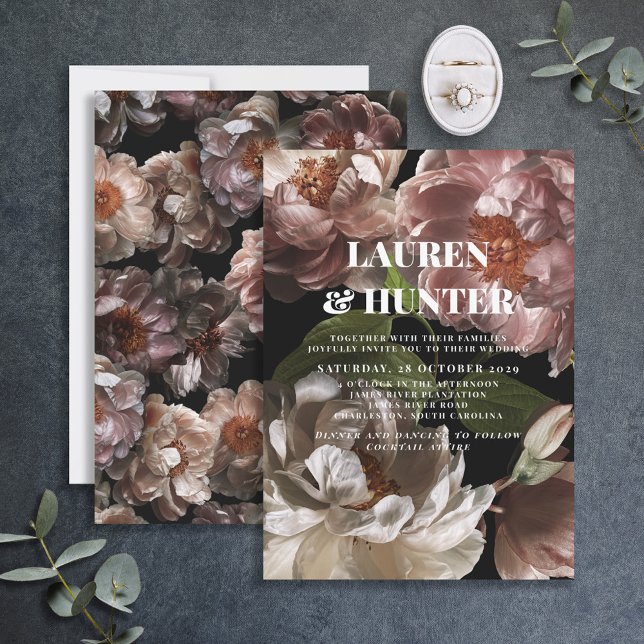 Modern Mörk Blommigt för Moody Rosa i Botaniska Br Inbjudningar (Skapare uppladdad)