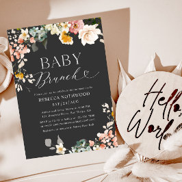 Modern Mörk Boho Blommigt Baby Brunch Inbjudningar
