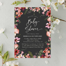 Modern Mörk Boho Chic Blommigt Girl Baby Shower Inbjudningar