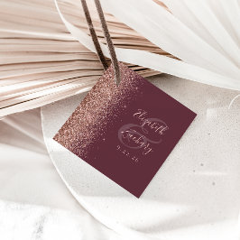 Modern Mörk Burgunder Rosa Guld Glitter Bröllop Gåvor Etiketter