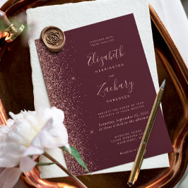 Modern Mörk Burgunder Rosa Guld Glitter Bröllop Inbjudningar