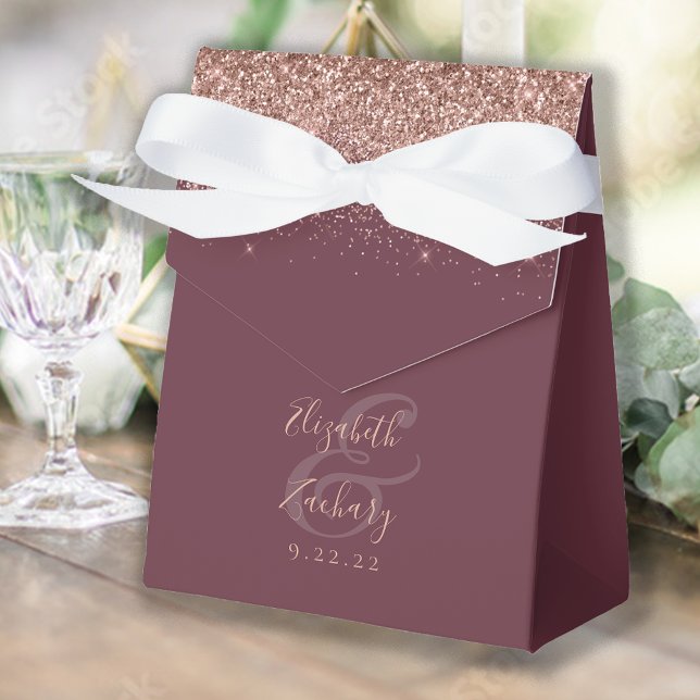 Modern Mörk Burgunder Rosa Guld Glitter Bröllop Presentaskar (Skapare uppladdad)