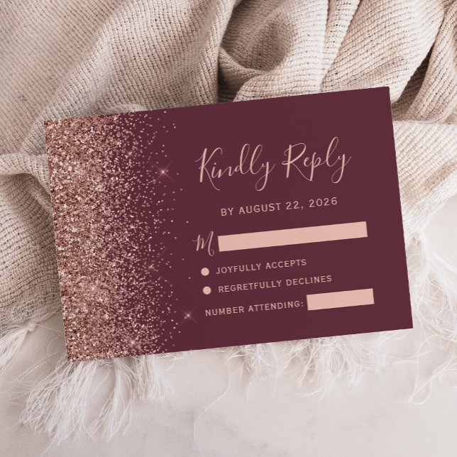 Modern mörk burgunder Rosa Guld Glitter Kant OSA Kort (Skapare uppladdad)