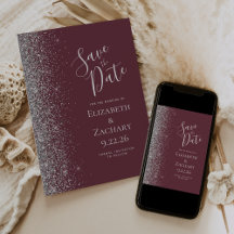 Modern Mörk Burgunder Silver Glitter Spara Datum