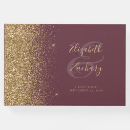 Modern Mörk Burgundy Guld Glitter Gästböcker