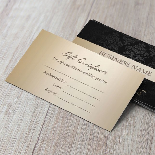 Modern Mörk Damask Gift-certifikat för Guld-stripe Rabattkort (Skapare uppladdad)